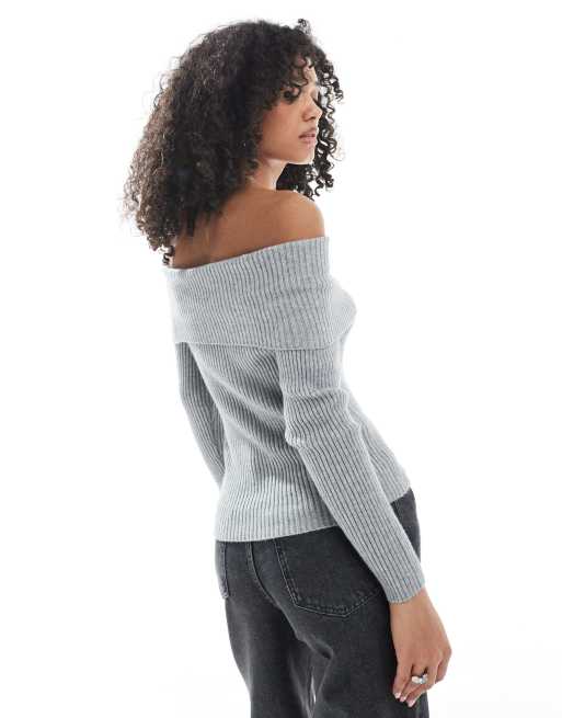 ONLY off-shoulder knit sweater in gray | ASOS