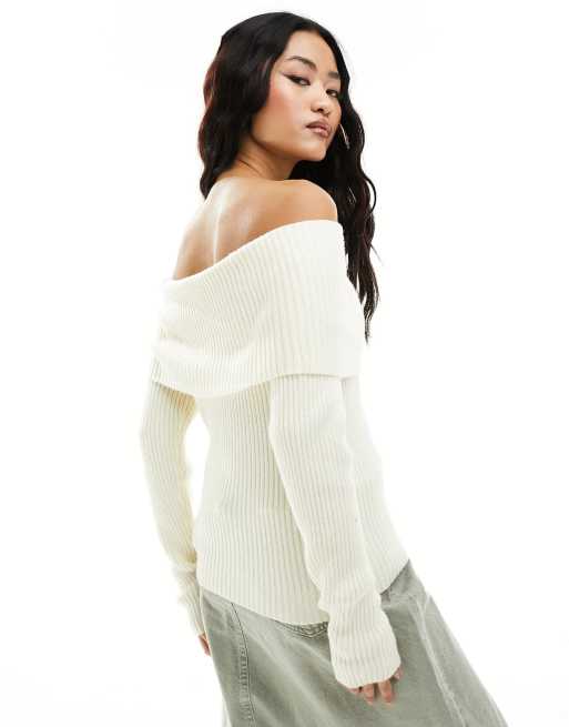 ONLY off shoulder knitted jumper in cream 