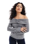 [ONLY] ONLY off shoulder knitted jumper in grey 16 Light Grey Melange