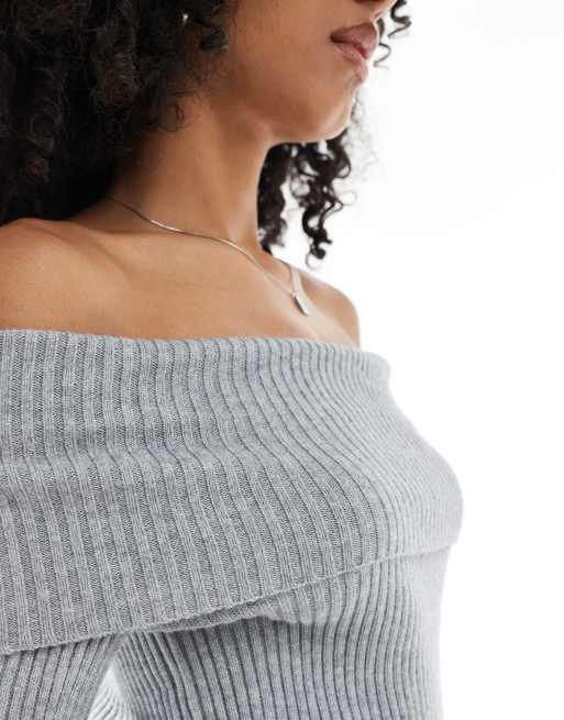 ONLY off shoulder knitted jumper in grey, 4 of 4