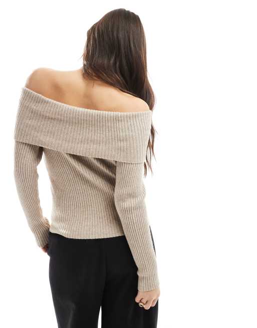 ONLY off shoulder knitted jumper in light brown
