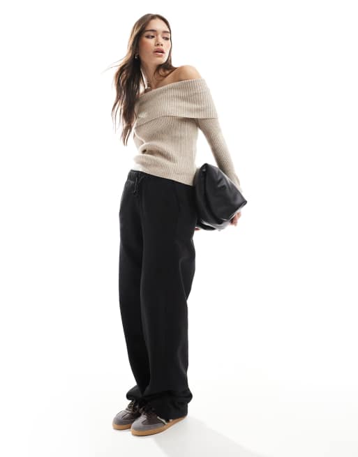 ONLY off shoulder knitted jumper in light brown