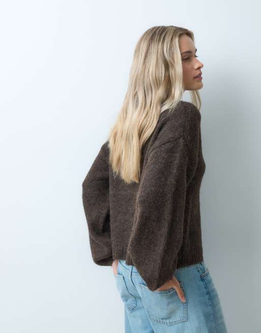 ONLY off shoulder loose knitted sweater in brown, 3 of 4