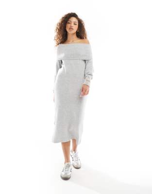 off shoulder maxi dress in light gray melange