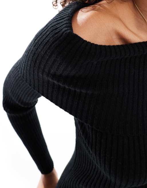 ONLY off the shoulder knit sweater in black , 3 of 4