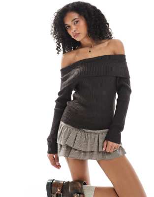 Only Off The Shoulder Knit Sweater In Black