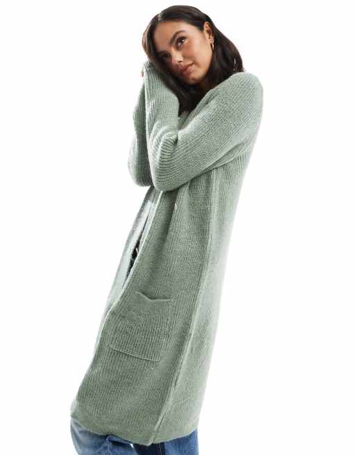 ONLY– Offene Longline-Strickjacke in Grün, 2 von 4
