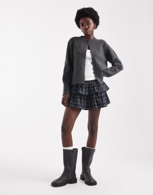 Only One Button Crew Neck Cardigan In Gray