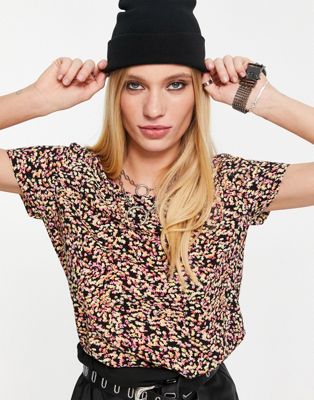 Only one life short sleeve all over print woven top in black print