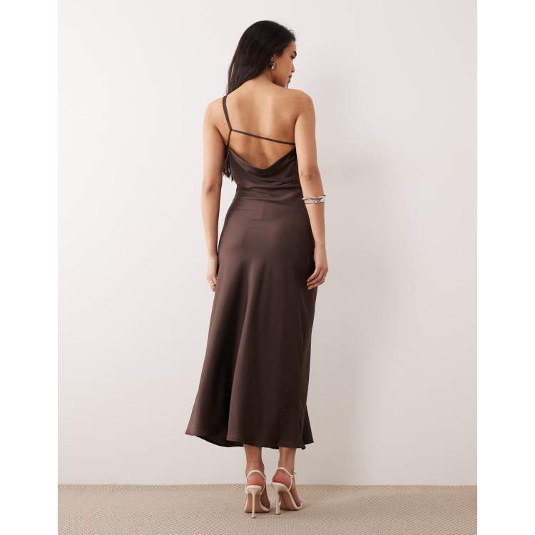 moon river exclusive chocolate one shoulder maxi dress Criselda Maxi Dress