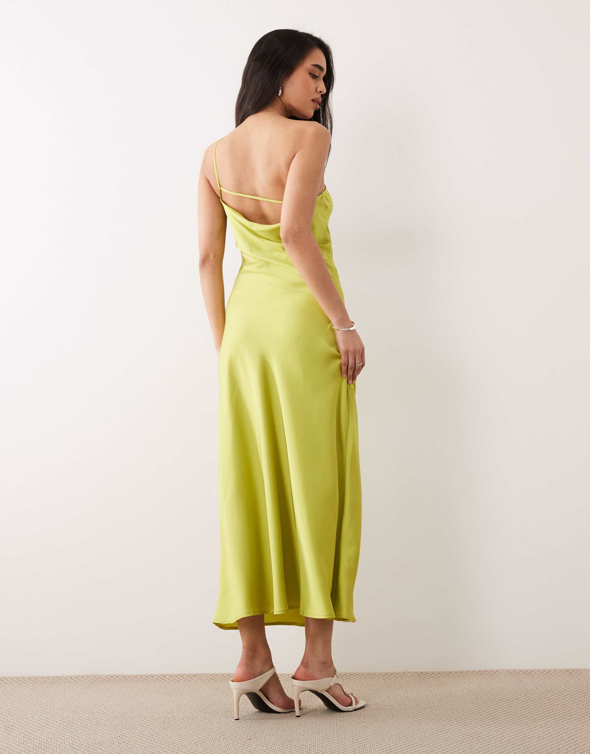 only one shoulder maxi dress in light green