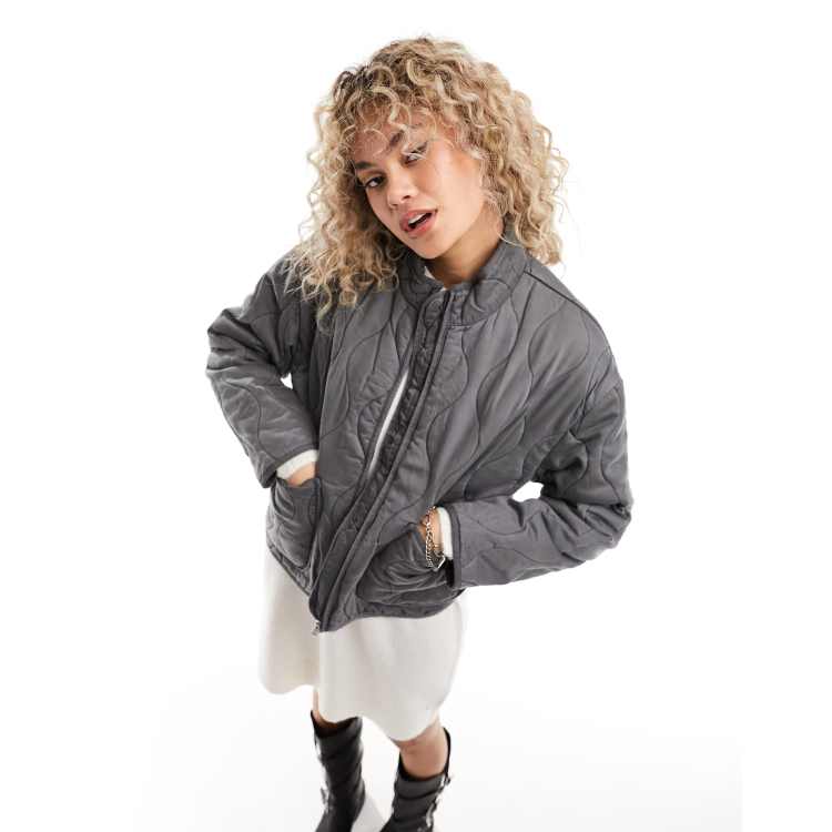 Womens grey quilted jacket sale