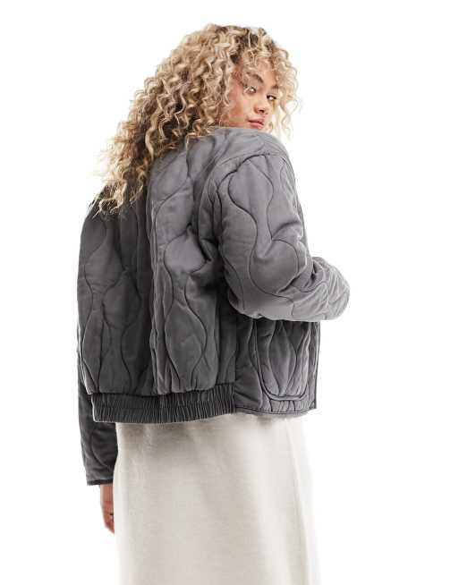 Grey quilted outlet jacket