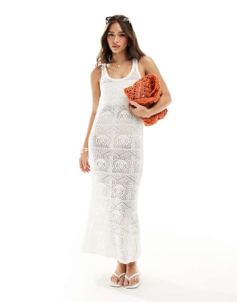 ONLY - Open gebreide maxi-jurk in wit - view 1