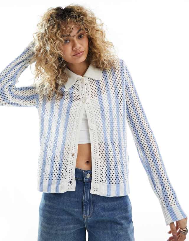 ONLY - open knit cardigan in blue stripe