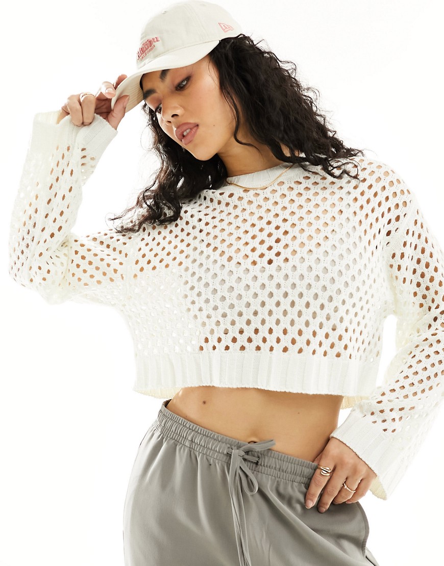 ONLY open knit crochet top in cream-White