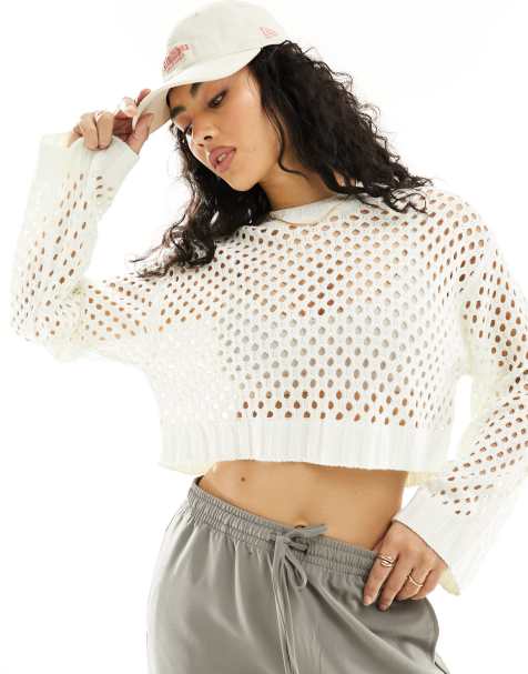 ONLY open knit crochet top in cream 