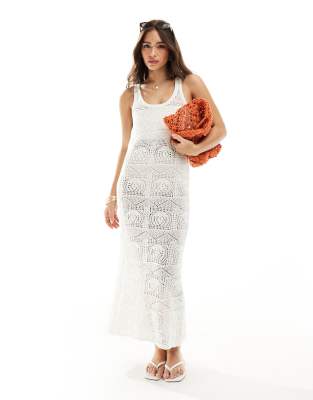 open knit maxi dress in white