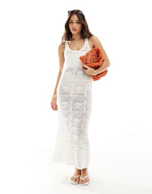  ONLY open knit maxi dress in white