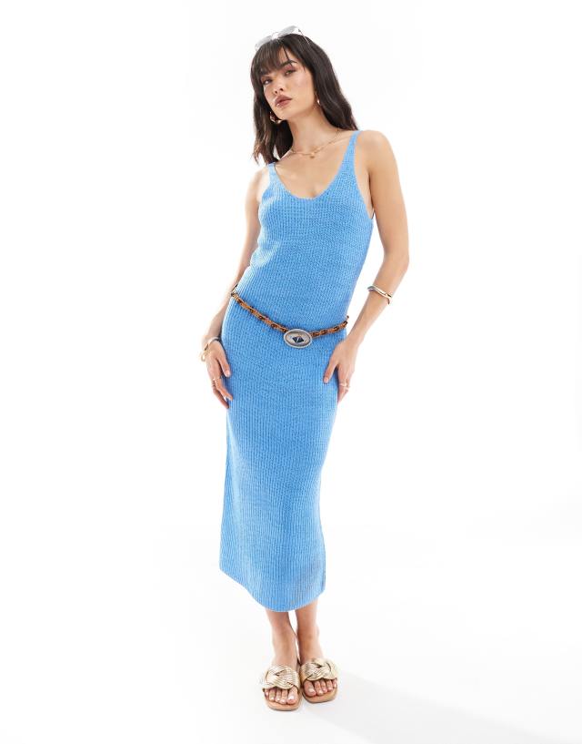 ONLY - open knit midi dress in blue