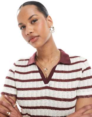 Only Open Knit Polo In Multi