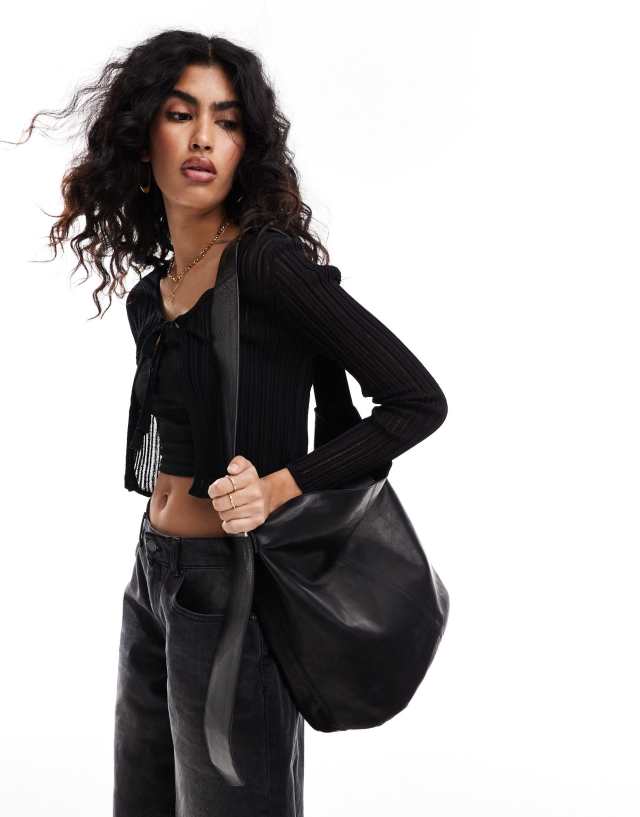 ONLY - open seam tie front cardigan in black