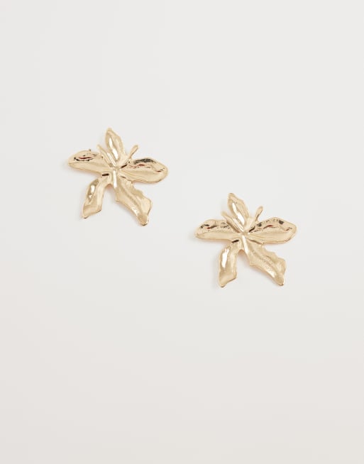 ONLY - Orecchini color oro con fiore tropicale