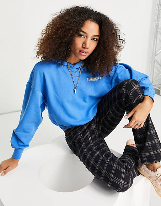 Only cotton blend cropped hoodie co-ord in blue - MBLUE