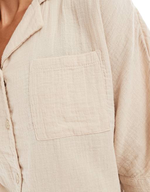 Only - Overhemd van kaasdoek met knoopsluiting in beige, deel van co-ord set , 3 van 4