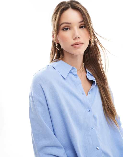 ONLY - Overhemd van linnenmix met lange mouwen in lichtblauw, deel van co-ord set, 4 van 4