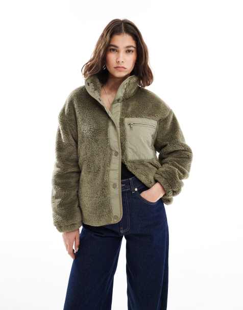 ONLY oversize contrast pocket fleece in sage green - view 1