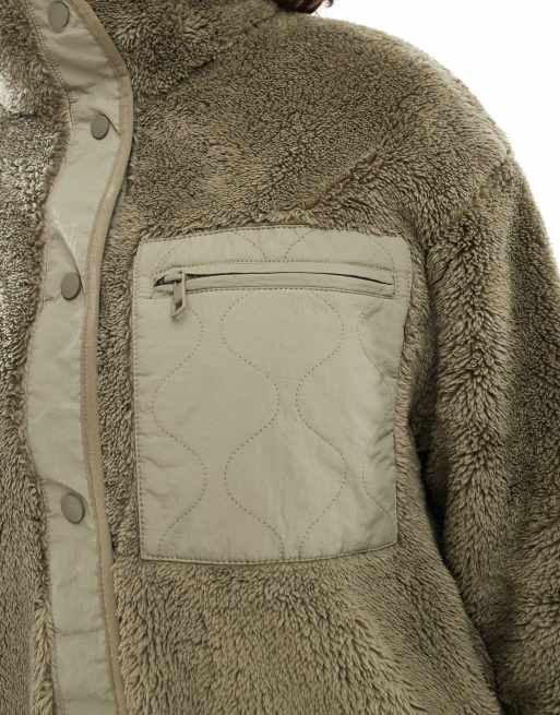 ONLY oversize contrast pocket fleece in sage green, 2 of 4