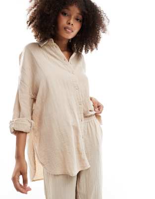 Only - Oversize-Hemd aus robuster Baumwolle in hellem Beige, Kombiteil-Neutral