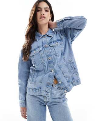 ONLY - Oversize-Jeansjacke in blauer Acid-Waschung