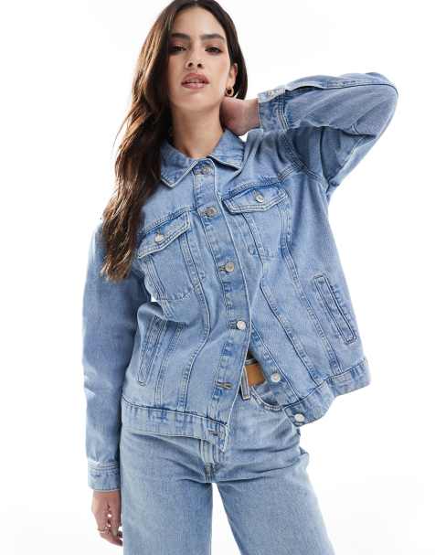 ONLY – Oversize-Jeansjacke in blauer Acid-Waschung - view 1
