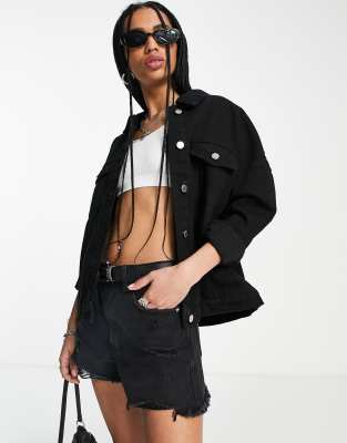 Only - Oversize-Jeansjacke in Schwarz