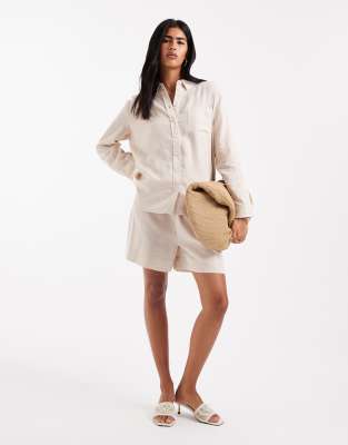 Only - Oversize-Leinenhemd in Beige, Kombiteil-Neutral