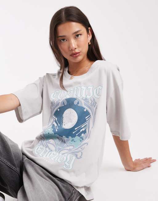 Only – Oversize-T-Shirt in Dunkelgrau mit „Cosmic“-Grafik, 3 von 4