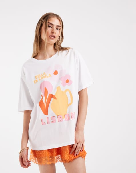 ONLY – Oversize-T-Shirt in Weiß mit floralem „Lisbon“-Print - view 1