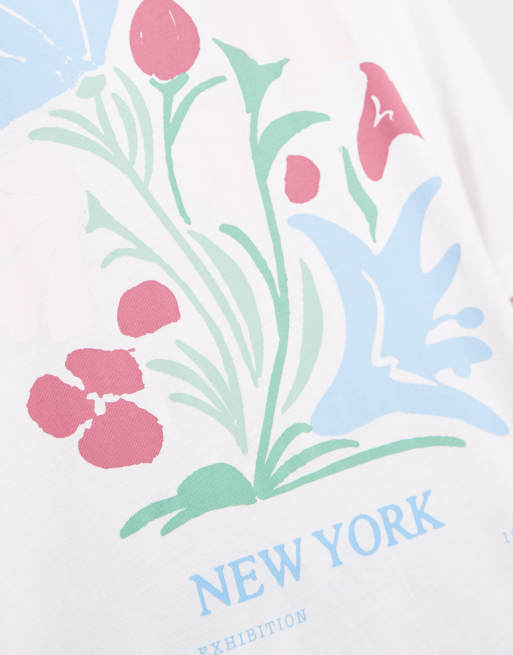 ONLY – Oversize-T-Shirt in Weiß mit „Flower Market“-Print, 3 von 4
