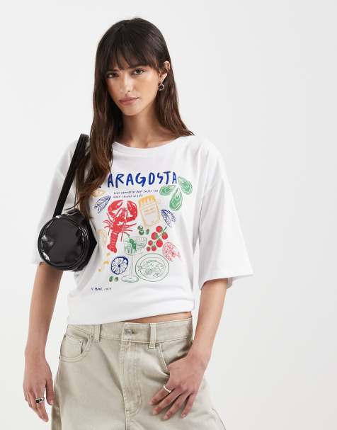 ONLY – Oversize-T-Shirt in Weiß mit Meeresfrüchte-Print - view 1