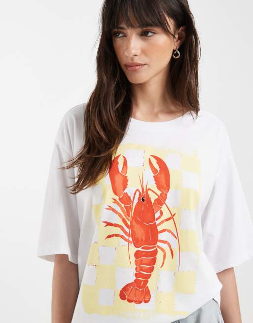ONLY oversize t-shirt with lobster print in white, 3 of 4