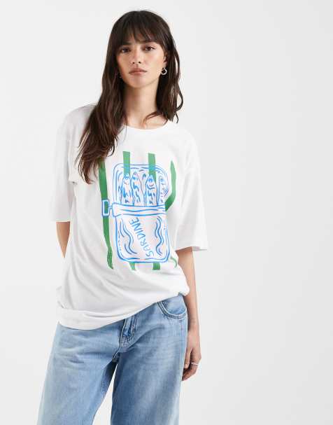 ONLY oversize t-shirt with sardines print in white