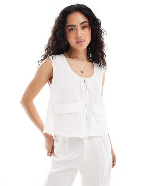 Only – Oversize-Weste aus Leinen in Weiß 