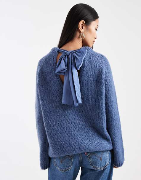 ONLY oversized bow back detail jumper in vintage indigo - view 1