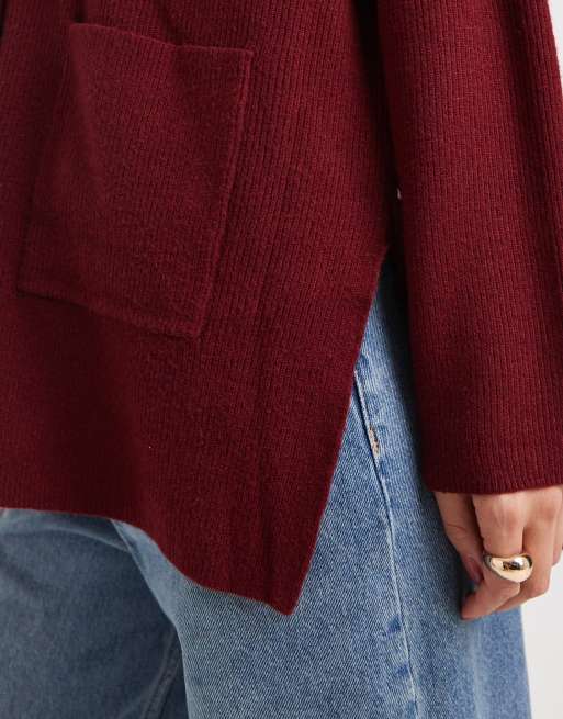 ONLY oversized cardigan in burgundy, 2 of 4