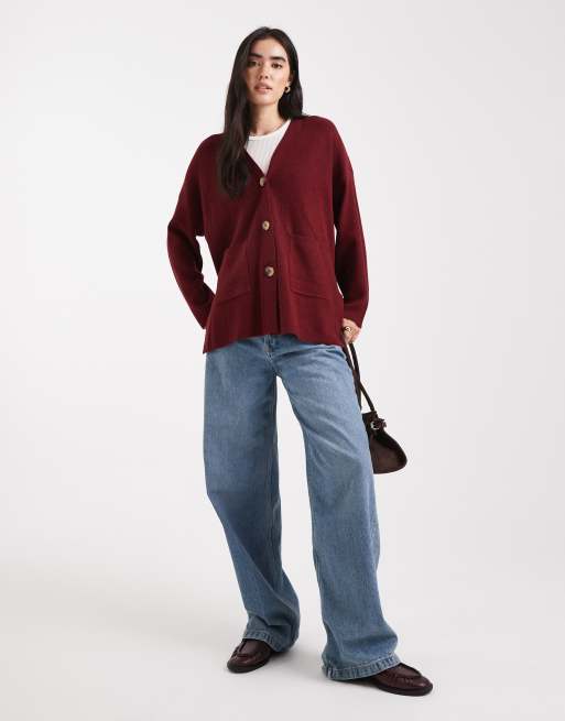 ONLY oversized cardigan in burgundy, 3 of 4
