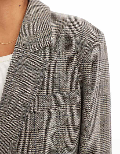 ONLY oversized check blazer in beige , 2 of 4