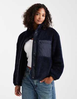 Only Oversized Contrast Pocket Fleece In Blue