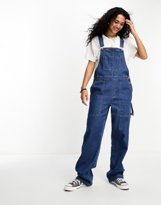 ONLY oversized denim dungarees in mid blue | ASOS